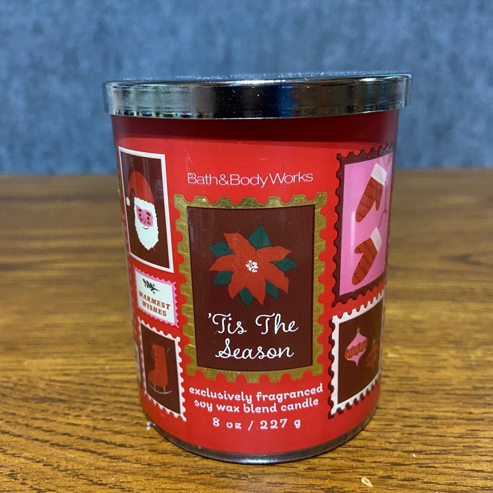 Bath Body Works Tis The‎ Season 8 oz Single Wick Soy Blend Candle Christmas Red